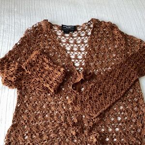 Saint Tropez Wear Copper Open Crochet Tie Front Boho Beachy Hippie Chick Holiday